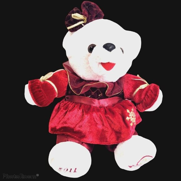 Dan Dee 25th Anniversary Snowflake Girl Bear 12" White Wine Red Dress 2011 - Picture 1 of 8